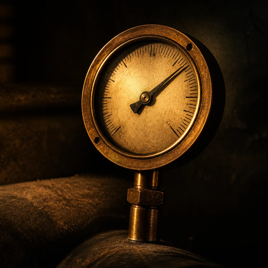 Dial de latón brillando bajo luz dorada / Brass dial glowing under golden light